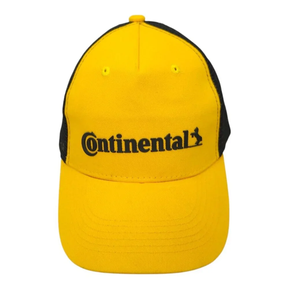 Continental Tire Rubberized Logo Mesh Strapback Cap Trucker Baseball Hat Yellow